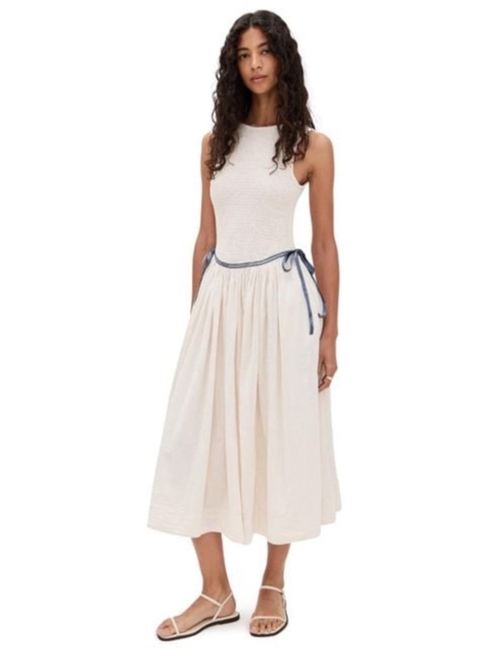 FP | Nightengale | Shirred Seersucker Drop Waist Midi | Oat | S 🕙